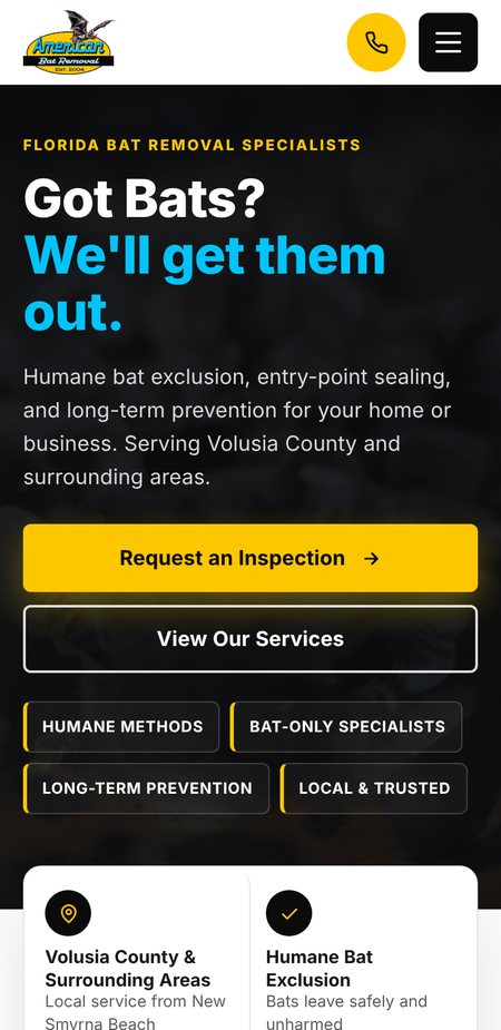 American Bat Removal website shown on a phone